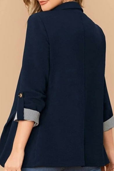 Ladies Street Look Blazer Solid Color Lapel Collar Long Sleeves Single Button Blazer