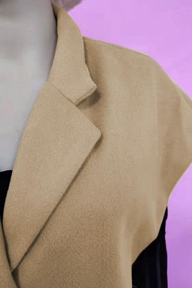 Modern Women Vest Solid Color Lapel Collar Regular Slit Design Sleeveless Button Fly Vest