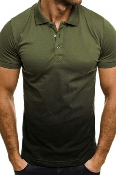Stylish Polo Shirt Ombre Printed Spread Collar Slim Fit Short Sleeves Polo Shirt for Men