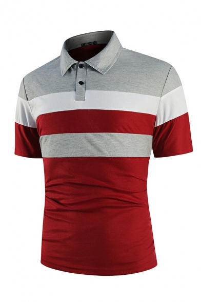 Freestyle Polo Shirt Color-blocking Turn-down Collar Short Sleeves Slim Polo Shirt for Men