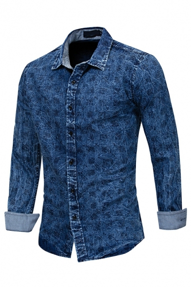 Guys Boyish Shirt Plaid Print Turn-down Collar Long Sleeves Slim Fitted Button-up Shirt