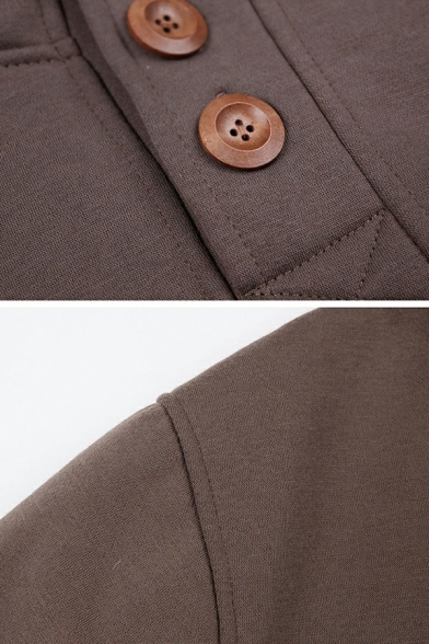Chic Men's Hoodie Plain Drawstring Hooded Pocket Long Sleeves Regular Button Fly Hoodie