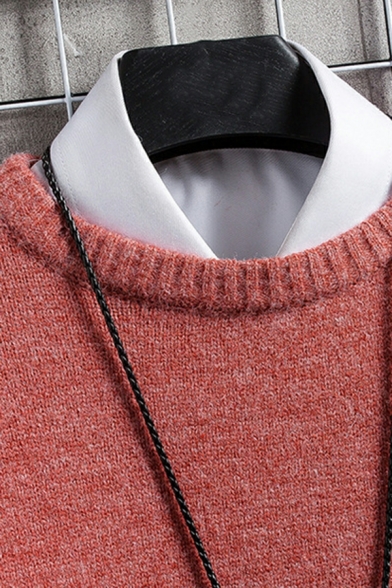 Fashionable Sweater Contrast Line Long Sleeve Round Collar Fitted Knitted Sweater for Boys