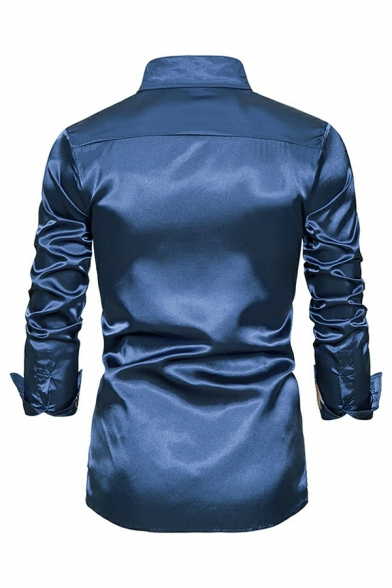 Pop Mens Shirt Paisley Printed Turn-down Collar Slimming Long Sleeve Button Fly Shirt