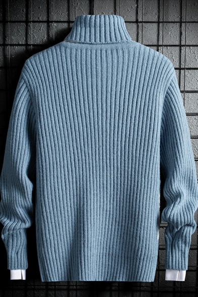 Fashion Mens Sweater Contrast Color Long Sleeve Turtleneck Loose Fit Pullover Sweater
