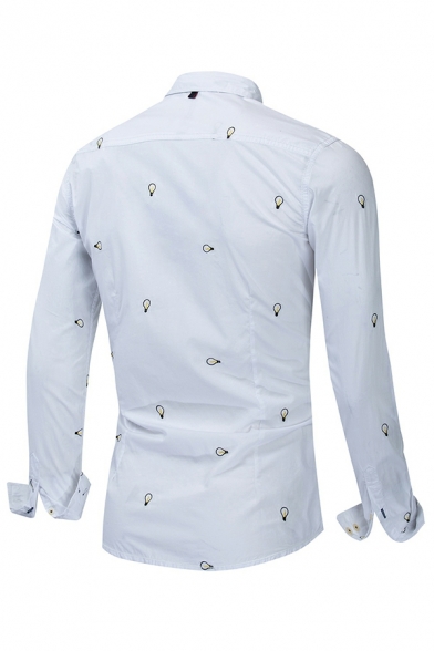 Men Urban Shirt Light Bulb Print Turn-down Collar Slim Long Sleeve Button Up Shirt