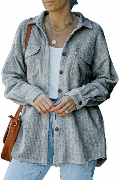 Trendy Women Jacket Solid Color Chest Pocket Spread Collar Regular Button Closure Jacket