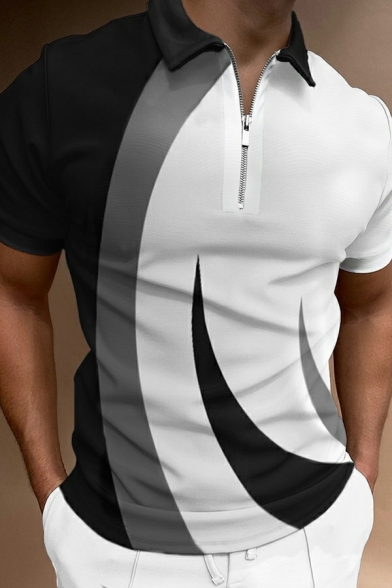 Urban Boys Polo Shirt 3D Pattern Turn-down Collar Short Sleeve Slim Zipper Polo Shirt