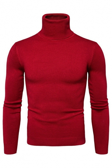 Boys Hip-Hop Sweater Solid Color Long Sleeves High Neck Slimming Pullover Sweater