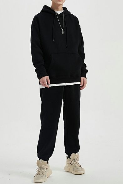 Creative Hoodie Solid Color Drawstring Long-sleeved Hooded Loose Pocket Hoodie for Boys