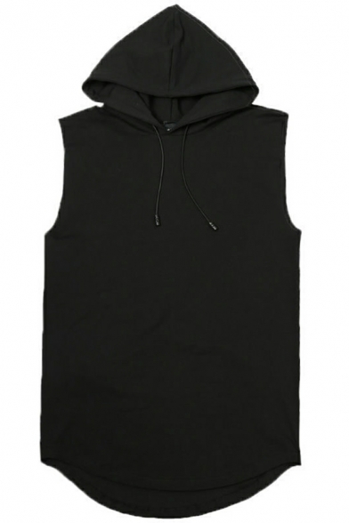 Athletic Men's Vest Plain Drawstring Design Sleeveless Hooded Regular Fit Vest