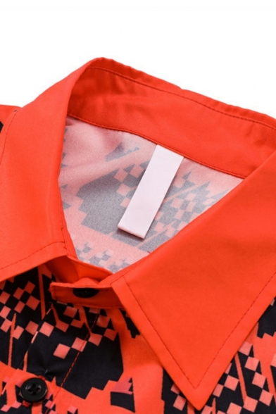 Novelty Shirt Digital Print Long Sleeve Point Collar Oversized Button Front Shirt for Men