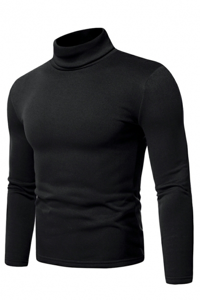 Basic Mens Sweater Whole Colored Long-sleeved High Neck Slim Fit Knit Pullover Sweater