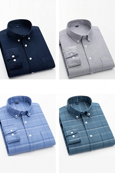 Boys Pop Shirt Stripe Pattern Chest Pocket Turn-down Collar Long Sleeve Button Fly Shirt