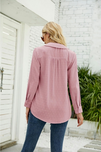 Girls Street Look Blouses Jacquard Print Pocket Long Sleeve V-neck Button Designed Blouses