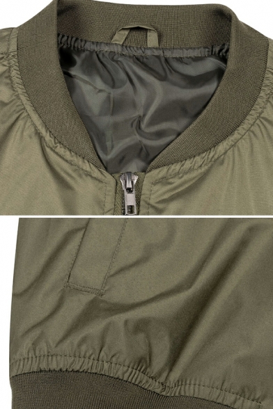 Stylish Jacket Solid Color Long Sleeve Slim Zipper Stand Collar Baseball Jacket for Guys