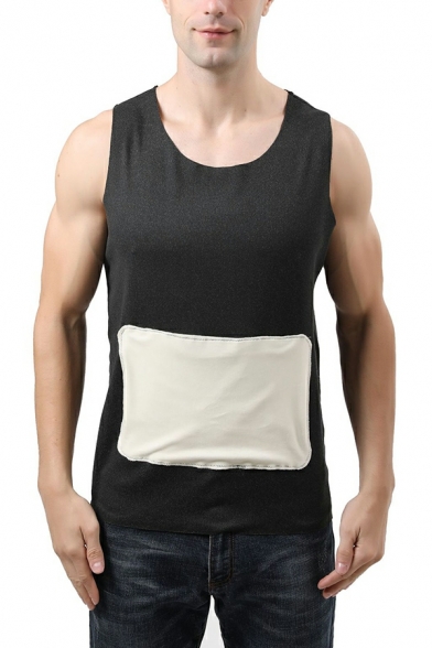 Unique Tank Color Block Sleeveless Slim Fitted Round Neck Tank Top for Men