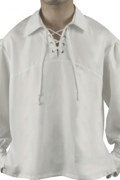 Cozy Guys Shirt Solid Collar Spread Collar Long Sleeves Cross Tie Regular Shirt