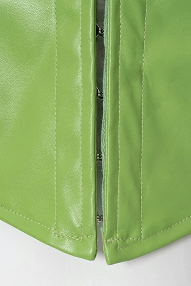 Leisure Girl Vest Plain Notched Collar Slimming Zip down Leather Cropped Vest