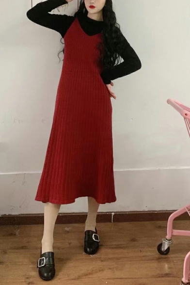 Leisure Womens Dress Whole Colored V Neck Sleeveless Maxi Length Knit Dress