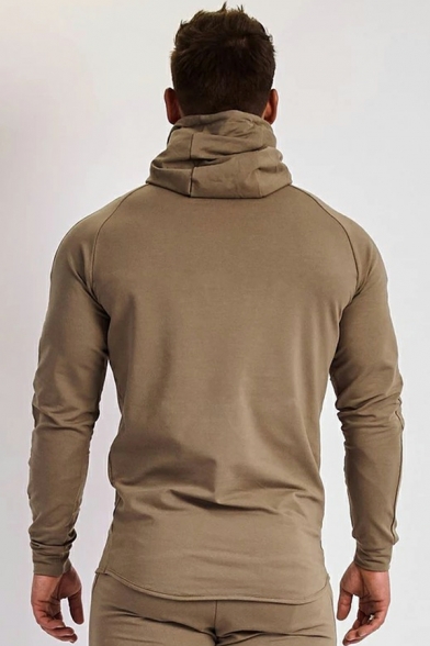 Boyish Boys Hoodie Solid Color Drawstring Hooded Pocket Long Sleeve Zip Detail Hoodie