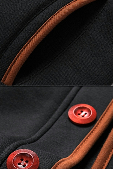 Athletic Men's Hoodie Solid Color Pocket Regular Hooded Long-sleeved Button Fly Hoodie