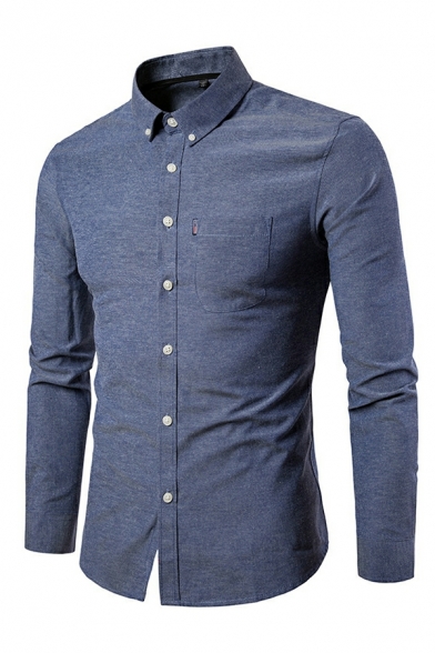 Freestyle Boys Shirt Plain Chest Pocket Point Neck Long-Sleeved Slim Button Closure Shirt