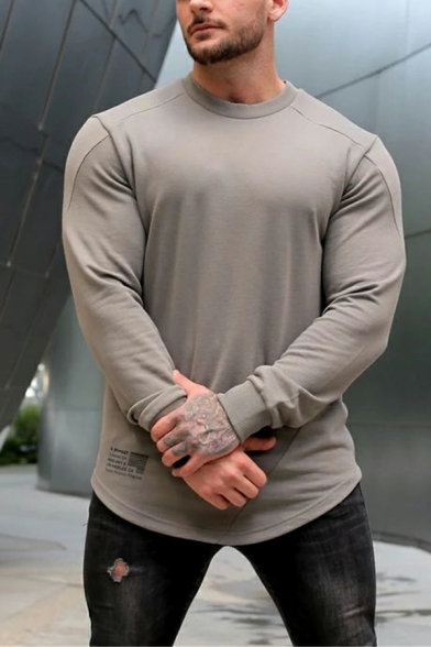 Street Style Boy's Sweatshirt Plain Long Sleeve Crew Neck Curve Hem Pullover Sweatshirt
