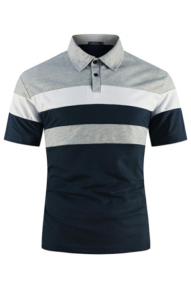 Freestyle Polo Shirt Color-blocking Turn-down Collar Short Sleeves Slim Polo Shirt for Men