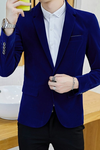 Basic Blazer Pure Color Long-Sleeved Slim Lapel Collar Single Button Blazer for Men