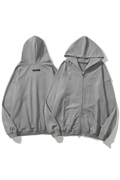 Fashionable Men's Hoodie Pure Color Front Pocket Hooded Long-sleeved Relaxed Zipper Hoodie