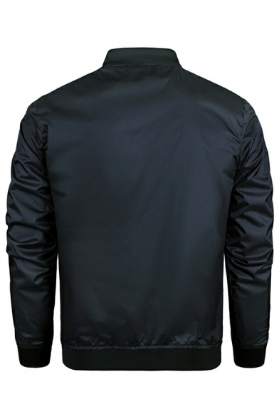 Trendy Mens Jacket Contrast Trim Long Sleeve Stand Collar Skinny Zip down Baseball Jacket