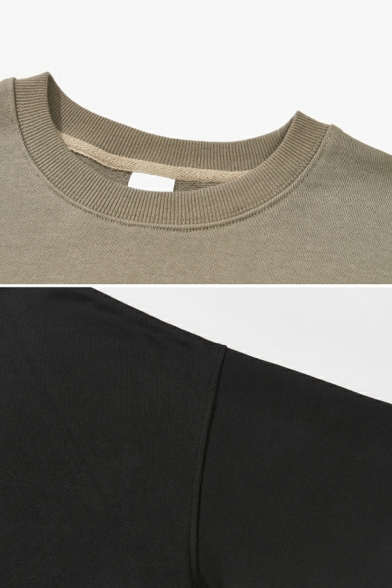 Basic Men's Sweatshirt Pure Color Round Collar Long Sleeve Regular Fit Pullover Sweatshirt