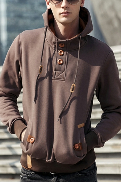 Fashion Hoodie Whole Colored Drawstrings Hooded Long Sleeve Button Design Hoodie for Men