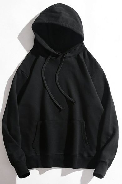 Fashionable Hoodie Whole Colored Long Sleeve Baggy Hooded Drawcord Pocket Hoodie for Men
