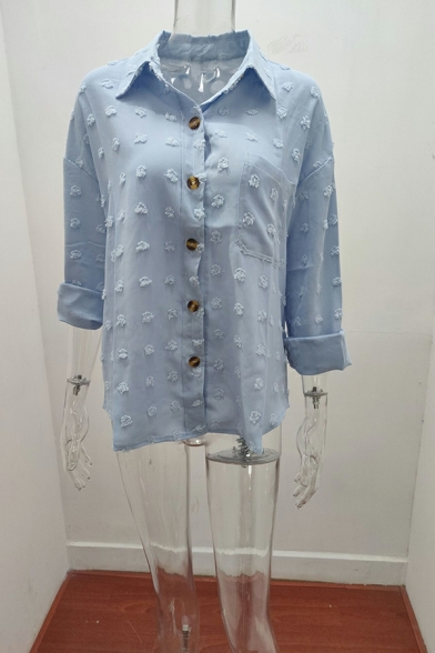 Women Trendy Shirt Jacquard Print Chest Pocket Spread Collar Long-Sleeved Button Up Shirt