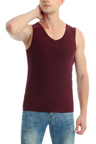 Fashionable Pure Color Tank V-Neck Sleeveless Slim Brushed Tank Top for Guys