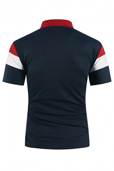 Freestyle Polo Shirt Color-blocking Turn-down Collar Short Sleeves Slim Polo Shirt for Men