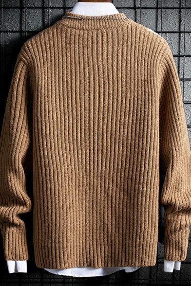 Mens Dashing Sweater Stripe Pattern Long Sleeves Round Neck Regular Pullover Sweater