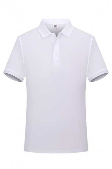 Elegant Polo Shirt Solid Button Detailed Short-sleeved Spread Collar Polo Shirt for Guys