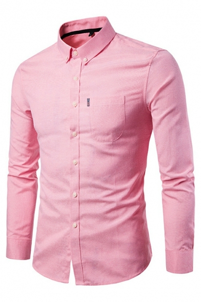 Freestyle Boys Shirt Plain Chest Pocket Point Neck Long-Sleeved Slim Button Closure Shirt