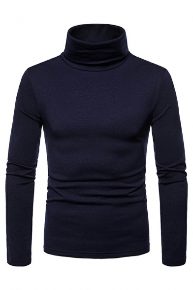 Guy's Popular Knitted Sweater Solid Long Sleeve High Collar Slim Fitted Pullover Sweater