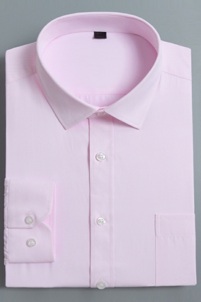 Trendy Shirt Solid Point Collar Regular Long-Sleeved Button Closure Shirt