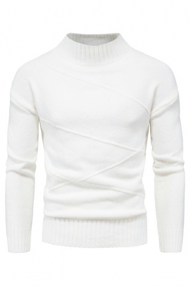 Warm Mens Sweater Pure Color Long Sleeves Mock Collar Slim Fit Pullover Knitwear