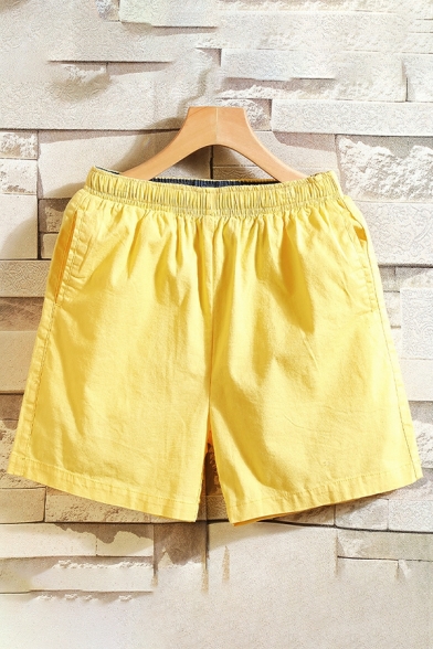 Classic Pure Color Elasticated Waist Front Pocket Mid Rise Oversized Shorts for Men