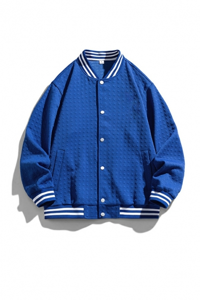 Creative Boys Contrast Line Stand Collar Long Sleeve Loose Button Up Baseball Jacket