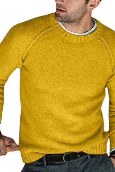Daily Guys Knitted Sweater Whole Colored Long-sleeved Crew Collar Slim Pullover Sweater