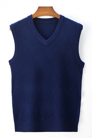Dashing Solid Color V Neck Regular Fit Sleeveless Knitted Vest for Men