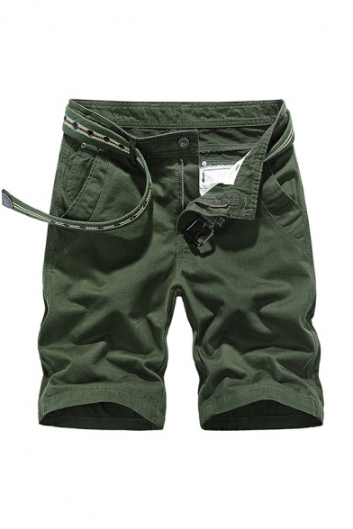 Novelty Men Whole Colored Pocket Decoration Fitted Zip down Mid Rise Cargo Shorts
