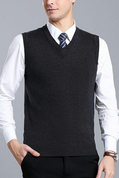 Urban Boy's Solid Color V-Neck Regular Fit Ribbed Hem Knitted Vest for Boys